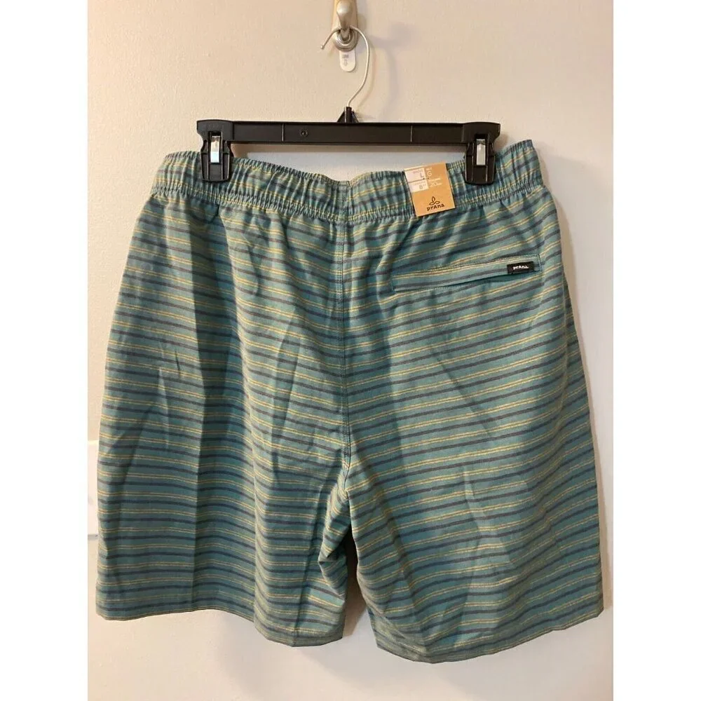 PrAna Metric E-Waist Zip Swim Trunks Large Cove Stripe 8” inseam MSRP $69